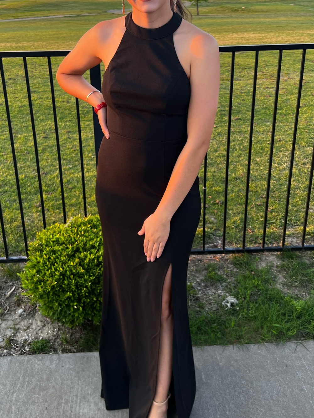 Azazie Black Halter Prom Dress with Side Slit